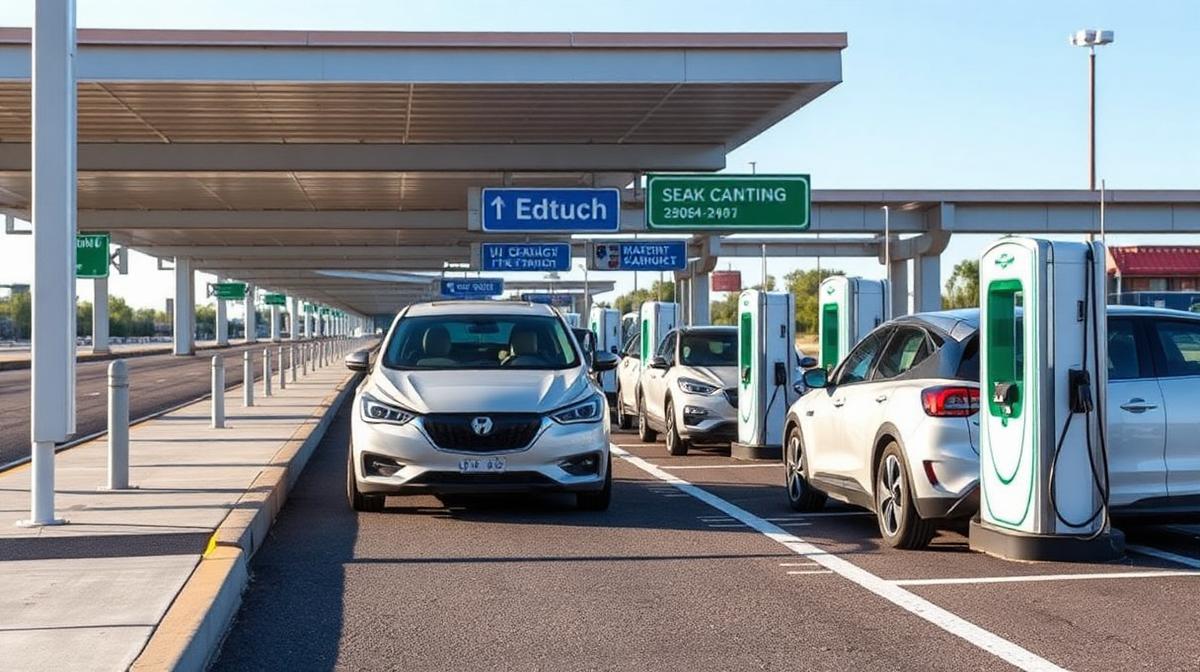 Highway corridor with modern DC fast charging stations funded by NEVI